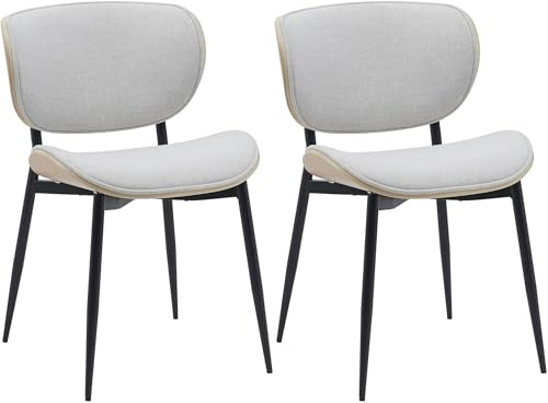 CLP 2er Set Esszimmerstuhl Enid mit Rückenlehne und Polsterung I Sessel mit Kunstleder- oder Stoffbezug I mit Holz Farbe Natur/Creme Material Stoff