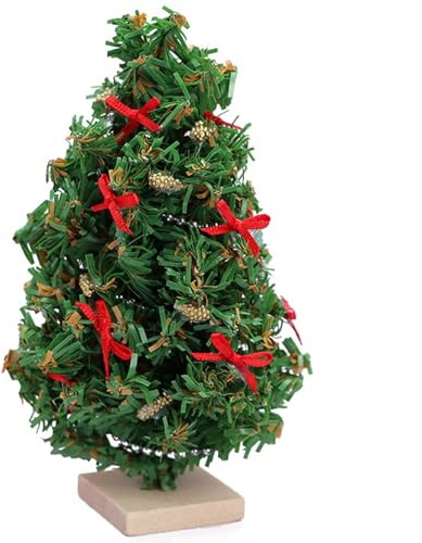 Miniature Christmas Tree with Lights 1/12 Scale Realistic Mini Christmas Tree with Wooden Base for Doll House, Mini
