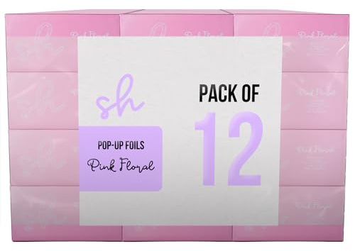 Simply Hair Pop-Up Hair Foil - Pack of 12-500 Pre-Cut & Folded Sheets for Hair Dye, Highlights & Balayage - Embossed, No-Slip Grip - Pop-Up Dispenser - 12.7x27.9cm - Pink Floral