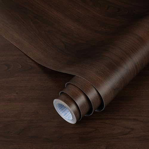 Hode Sticky Back Plastic Roll Dark Wood Effect Vinyl Wrap Wallpaper | 30X200cm Dark Brown Wood Vinyl Wrap Self Adhesive Wallpaper for Worktop Kitchen Furniture Stickers for Shelf Cupboard