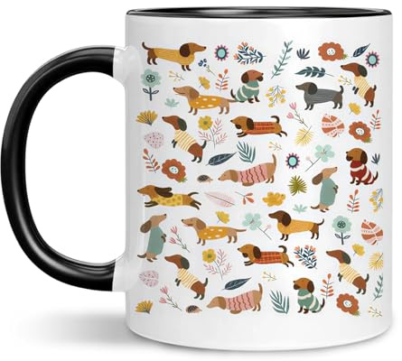 Dackel-Kaffeebecher, Dackel Tasse mit Doppelseitig Bedruckt, Dackeltasse, Witzige Tasse Hund Perfekt für Dackel-Liebhaber Ideal für Weihnachten Geburtstag (B)