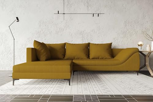 99rooms Loni Ecksofa Polsterecke Eckcouch Cordstoff POSO Gold Ottomane Links