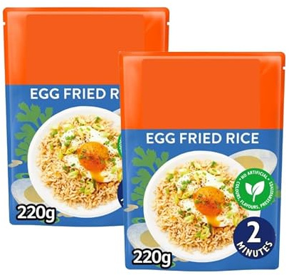 Egg Fried Microwave Rice, 220g, Pack of 2, Two Servings, Ready to Heat, No Artificial Colours, Flavours or Preservatives, Suitable for Vegetarians