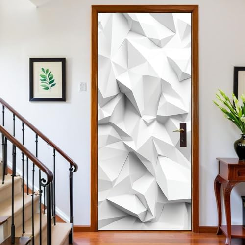 3D Türtapete Türfolie 90 x 200 cm Abstraktes geometrisches Relief Selbstklebend Türposter PVC Türaufkleber Weiß Fototapete