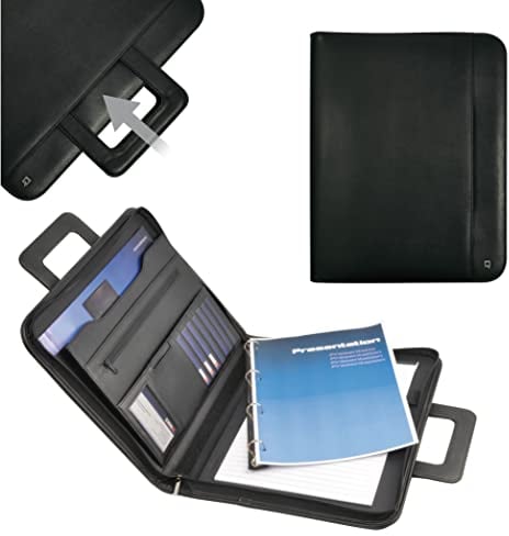 DESQ® A4-Schreibmappe - Mit 25 mm Ringmechanik, Versenkbare Tragegriffe, 13 Taschen, Umlaufender Reißverschluss, Zusätzlicher Stauraum, Schreibblock ausgestattet, Schwarz, Dutch Design