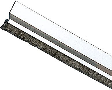 Amig - Burlete para puertas de entrada o de paso - Burlete adhesivo de sobreponer - Cepillo de pelo - Lámina de plástico entre la escobilla - 82 cm - Plateado - Aluminio