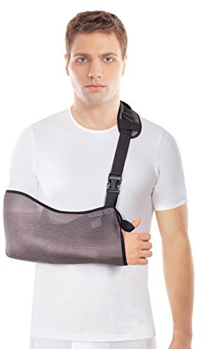 TOROS-GROUP Tutore per braccio Spalla da Braccio con Gancio Fascia di supporto per spalla e braccio GRIGIO Medium 34-40 cm