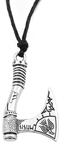 EUEAVAN Wikinger Rabe Amulett Runen Axt keltischer Knoten Talisman Anhänger Halskette (Antik Silber)
