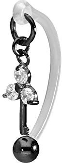 PIERCINGLINE PMFK Bananabell + Chirurgenstahl Design SCHLÜSSEL + 3 KRISTALLE Piercing Intimbereich Bauch Schwarz