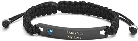 PiercingJ Geflochten Seil Armband mit Gravur Namen Datum Freundschaftsarmband Partnerarmband Verstellbare Wickelarmband Personalisierte Geschenke für Herren Damen, Schwarz