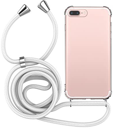MyGadget Funda para iPhone 7 Plus | 8 Plus - Carcasa con Cuerda en Silicona TPU Suave con Cordón - Case y Correa Adjustable - Blanco
