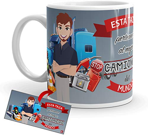 Kembilove Taza de Café del Mejor Camionero del Mundo – Taza de Desayuno para la Oficina – Taza de Café y Té para Profesionales – Taza de Cerámica Impresa – Tazas Profesiones de Camioneros