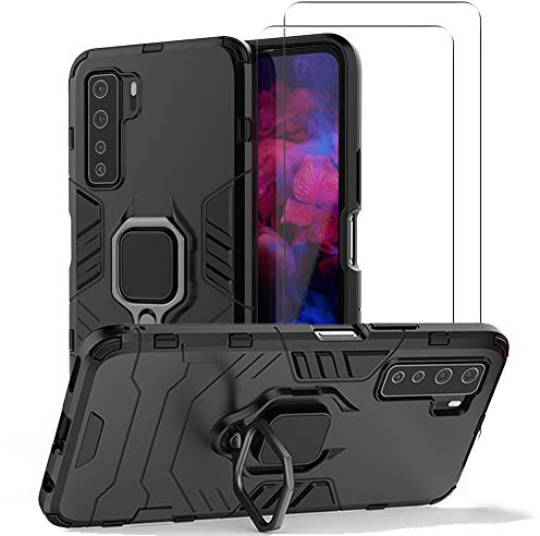 NOVAGO Compatible avec Huawei P40 Lite 5G - Pack Complet- Coque Résistante avec Anneau Anti Chute + 2 Films de Protection écran en Verre trempé résistant 0.33mm 9H