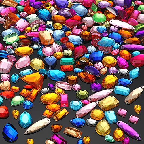 Chuangdi 500 Pcs Sewing on Rhinestones Mixed Shapes Acrylic Sew on Crystal Gems with 2 Holes for DIY Jewelry Crafts Clothes Shoes Costume Sewing Beads Decorations(Multicolor)