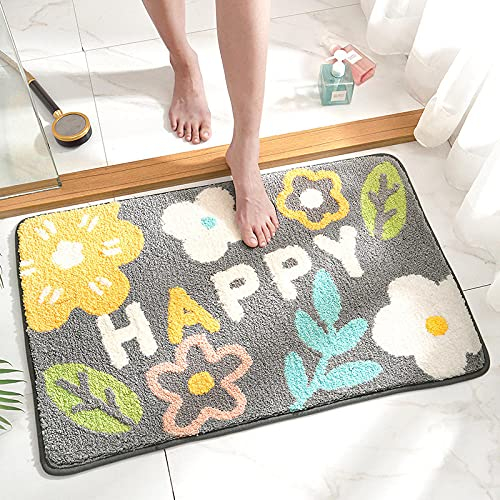LNXSESN Badteppich Grau Gelb Weiß Badvorleger Flauschig Mikrofaser Badematte rutschfest Duschvorleger Schnelltrocknend Badezimmerteppich Waschbar Badematten Bathroom Mat 50x80cm
