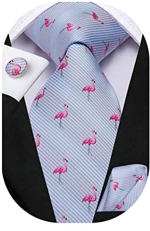 Hi-Tie Cravate en soie tissée pour homme - Motif floral et cachemire - Bleu, Flamant rose bleu clair., M