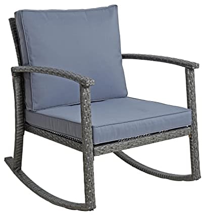 ESTEXO Polyrattan Schaukelstuhl Relaxsessel Schwingsessel Schwingstuhl mit Kissen Rattanschaukelstuhl Gartensessel Gartenstuhl Anthrazit-Grau