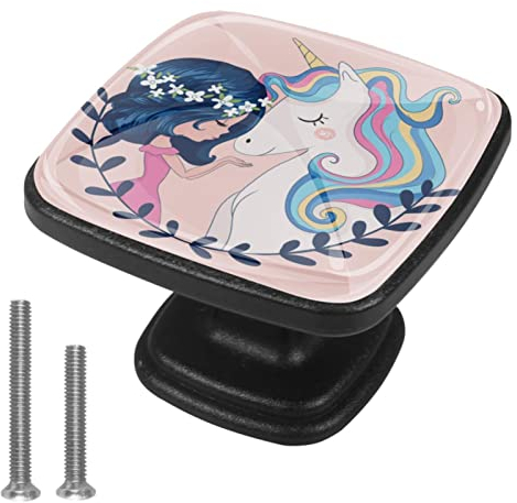 4 Stück Kristallglas Schrank Knöpfe Einhorn Mit Mädchen Moebelknauf Griff Knopf, Schränke Griffe Schubladenknöpfe Für Schublade,Möbel,Einzigartige Dekoration 3x2.1x2 cm