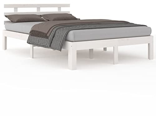 vidaXL Massivholzbett Kopfteil Doppelbett Bettgestell Lattenrost Bett Holzbett Bettrahmen Schlafzimmerbett Schlafzimmermöbel Weiß 200x200cm