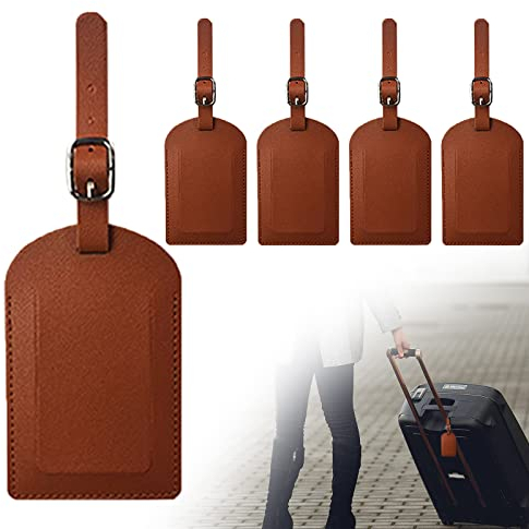 ZoeTekway 4er Pack Kofferanhänger aus Kunstleder mit Namensschild Adressetiketten für Koffer Reisen Geschäft(Braun)
