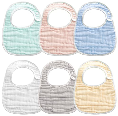 6Pack Baby Lätzchen Ultra Soft Absorbent, 100% Baumwolle Baby Sabberlätzchen Verstellbare Druckknöpfe für Säuglinge, Neugeborene & Kleinkinder, Stylish Unisex Bandana Lätzchen für Zahnen & Sabbern