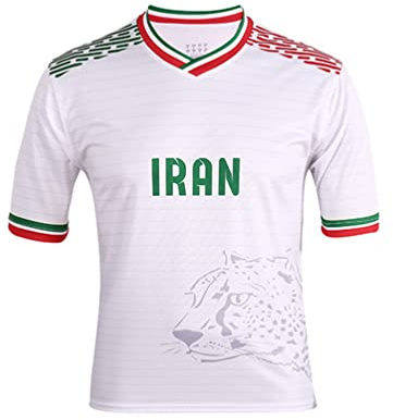 YuanDiann 2022 Katar Fußball Weltmeisterschaft T-Shirt Kurzarm Rundhals Fanshirt Trainingsshirt Stretch Casual Atmungsaktiv Sport Shirt Bedrucken Fussballtrikot Iran XL