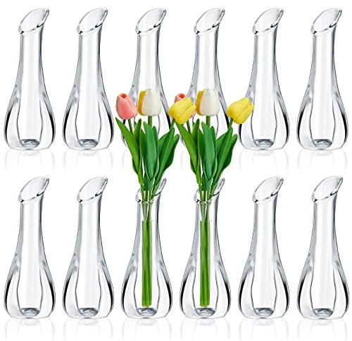 12 Stück Acrylglas-Knospenvasen für Tafelaufsätze, transparente Kunststoff-Knospenvase, Kristall-Acrylvase, klein, bruchfest, Blumenvase, bruchsicher, Heimdekoration, 16 cm