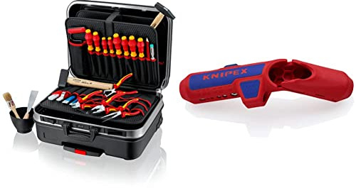 KNIPEX 00 21 06 HL S Werkzeugkoffer BIG Basic Move Elektro Werkzeug-Trolley | Rollkoffer & ErgoStrip® Universal-Abmantelungswerkzeug für Rechtshänder 135 mm 16 95 01 SB