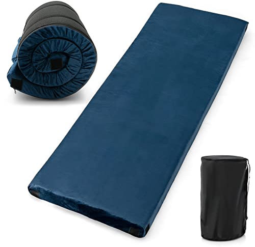 COSTWAY Memory-Schaum Camping Matratze, aufrollbare Campingmatte mit wasserdichter Beschichtung, Rutschfester Unterseite & Tragetasche, Bodenmatratze, Schlafmatte, Schlafmatratze