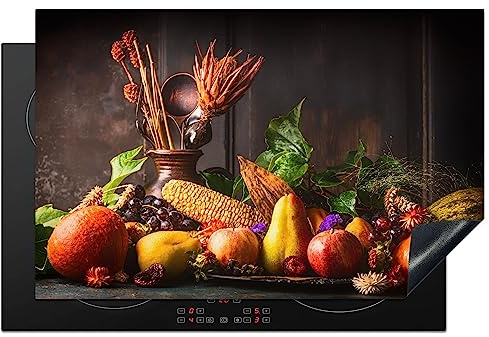 KitchenYeah© Protection Plaque Cuisson Deco Cuisine Cache Induction 80x52 cm Protège Pour Cuisiniere Protection Légumes - Fruits - Rustique - Table