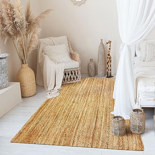 THE DECO FACTORY - Tapis Sunny en Jute Artisanal Motif Ligne pour Salon, Chambre, Couloir, Cuisine - Rectangulaire Beige (120x170cm)
