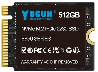 YUCUN 512GB M.2 2230 NVMe SSD PCIe 512Go Disque Dur Solide Compatible avec Steam Deck, Surface Pro, Tablettes