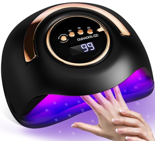 GUHAOOL Lampada Unghie UV LED, 180W Fornetto Unghie Può Curare Rapidamente, con 4 Timer 10s/30s/60s/99s,Sensore Di Avvio Automatico, LCD Display Lampada per unghie per Gel Nail Polish Light, Nero
