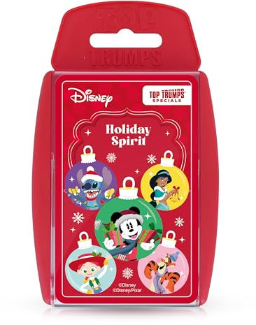 Top Trumps Disney Holiday Spirit, spezielles Lernkartenspiel, spielt mit Stitch, Moana, Pluto und Tigger, tolles Geschenk und Weihnachtsstrumpffüllung, für Kinder ab 8 Jahren