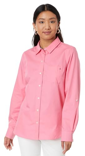 Tommy Hilfiger Chemise boutonnée à Manches Longues avec Poche Poitrine pour Femme, Pivoine, Taille L
