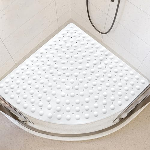 Lurowo Tapis de douche antidérapant 70 x 70 cm, tapis de douche triangulaire avec ventouses pour douche d'angle, tapis triangulaire antidérapant pour douche d'angle