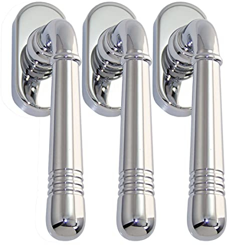 Massiv Messing Fenstergriff Set 3 x FG Helena Prime 0320 Chrom Fensterbeschlag