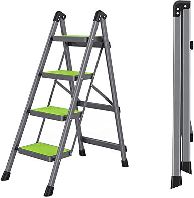 Escabeau, escabeau Pliant pour Adultes, pédale Large antidérapante et Repose-Pieds en Caoutchouc, Support d'échelle Multi-Usage, pour la Maison et Le Bureau,Vert,4 Step Ladder