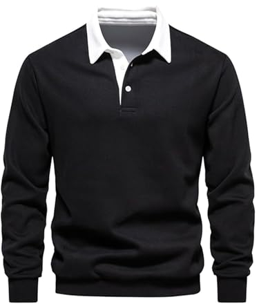 Btmpmcs Herren Sweatshirt Poloshirt Leichtes Langarmshirt Atmungsaktiv Casual Baumwolle T-Shirts Autumn Winter Klassisch Fit Mode T Hemden Rugby Hemden mit 3-Knopfleiste