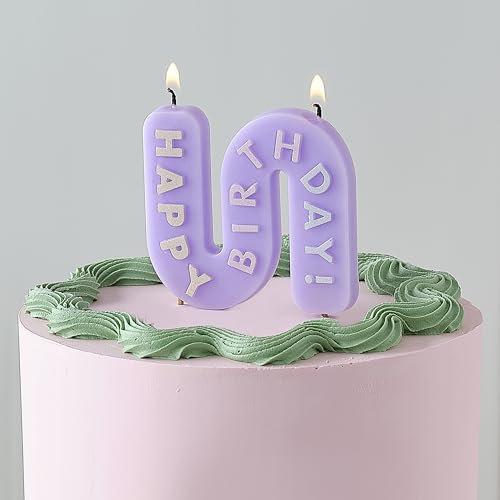 Ginger Ray Pastel Lilac Purple 'Happy Birthday' Cake Candle with 2 Wicks Party Cake Decoration