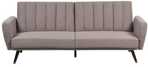 Beliani 3-Sitzer Schlafsofa Stoffbezug braun gesteppt mit hohen Holzbeinen Glam Vimmerby