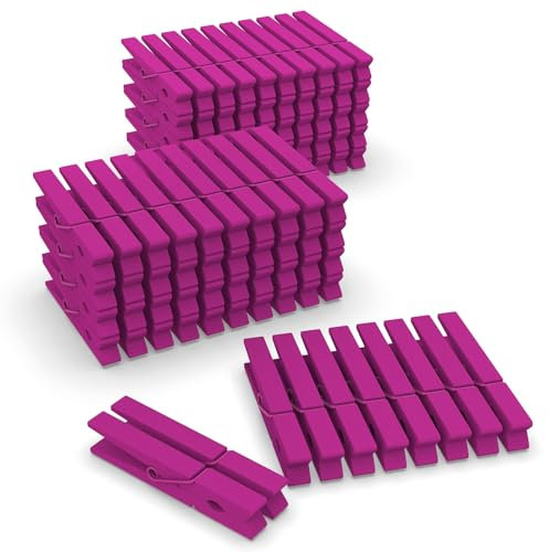 Confezione da 100 mollette in legno per artigianato, mollette colorate per appendere immagini, abbigliamento, lavanderia, aula scolastica, clip in legno resistenti, 7,4 cm, rosa acceso