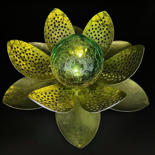 Online Fuchs LED Solarleuchten Lotusblüte mit Kugel, Blume als Garten Deko für außen - Gartenbeleuchtung (Grün)