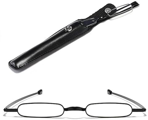 Viseng Mini Schmal Lesebrille Ultradünne Metall Lesehilfe mit kompakte und tragbare Ultraleicht Kleines Lederetui 2.50