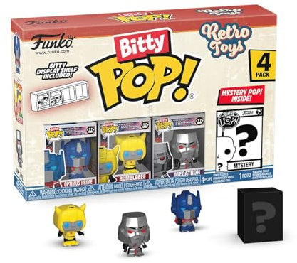 Funko Bitty Pop Age 3+! Retro Toys - Transformers 4PK and A Surprise Mystery Mini Figure - 0.9 Inch (2.2 Cm) - Transformers Classic Collectable - Stackable Display Shelf Included - Gift Idea