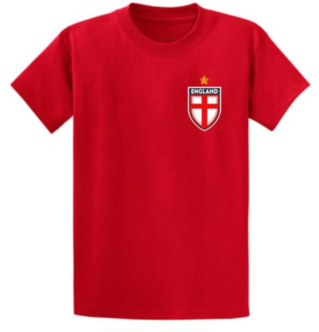 Second Ave Men's Unisex England Flag Badge Euros World Cup Football Red T Shirt Top Kit