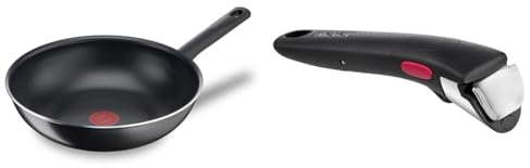 Tefal Day By Day On Poêle Wok 28 cm, Non induction, Revêtement antiadhésif, Fonction Thermo-Signal & Ingenio Poignée amovible noire, Empilable, Verrouillage sécurité 3 points