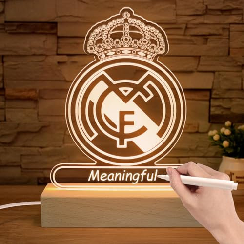 Lampara Madrid Luz Nocturna Futbol, Luz Nocturna Infantil Personalizada con Rotuladores Pizarra Blanca, Madrid Niño Regalos Originales para Hombre Infantiles Fan Comunion Padre Cumpleaños Navidad ect