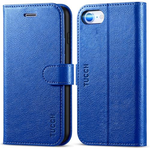 TUCCH Custodia per iPhone SE 2022, per iPhone SE 2020 per iPhone 8, per iPhone 7 Portafoglio Chiusura Magnetica Tasca Carte Portacellulare Antiurto per iPhone SE3/SE2/8/7 (4,7”), Blu Zaffiro