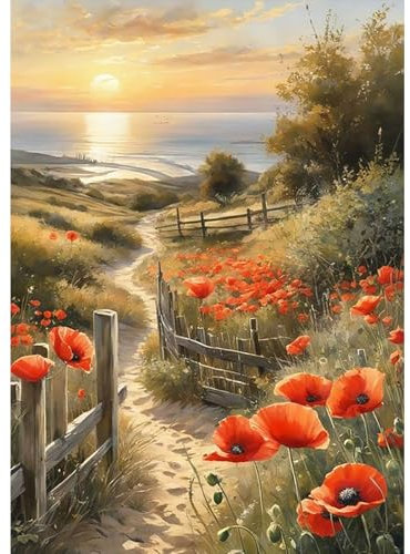 MXJSUA Peinture Diamant Kits, Paysage De Fleurs Coucher De Soleil 5D Bricolage Diamond Painting Complet, Diamant Strass Point de Croix Cristal Painting pour Murale Décoration 30x40cm